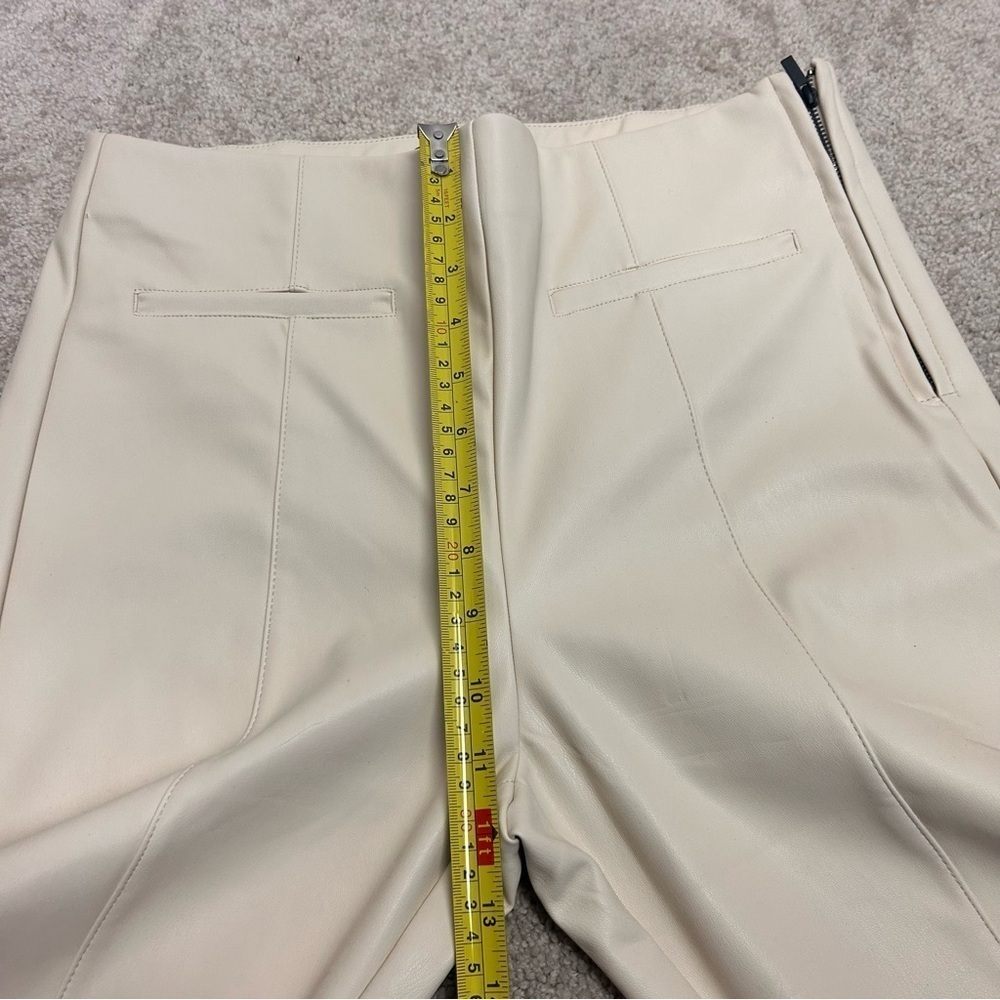 Zara ecru cream faux leather pleather high rise leggings zippered ankle L NWT - Picture 6 of 15